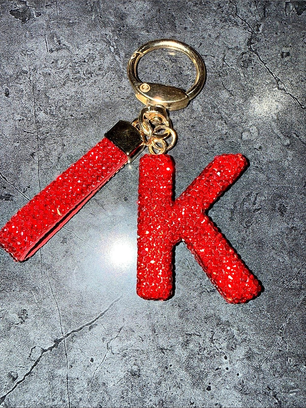 “K” Red Rhinestone Keychain